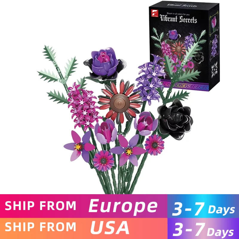 

614 шт. готический букет цветов, строительные блоки, романтическая модель цветка, кирпичи, украшение для рабочего стола, детские игрушки-головоломки «сделай сам», праздничные подарки