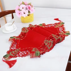 40X176cm-15.75X70in Christmas Tree Embroidered Printed Tablecloths Party Picnic Table Cloth Supplie Table Runners Linens