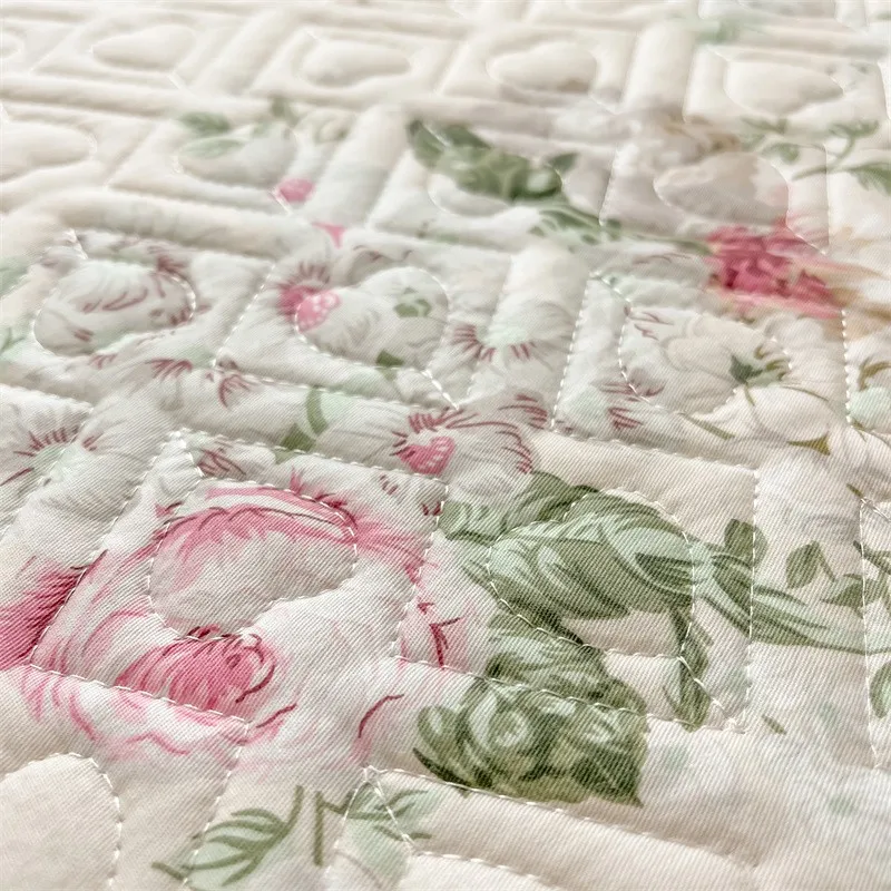 100%Cotton King Queen Bed Skirt Ruffle Cotton Quilted 18Inch Bed Skirt Thick Quilted Bed Cover Dustproof Bed Skirts 2Pillowcases