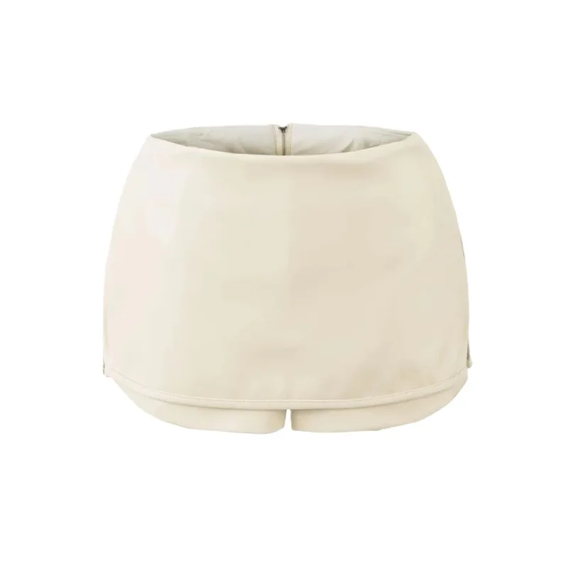 Mini falda pantalón con cremallera lateral bidireccional RA con cremallera lateral cubierta de Pu para mujer