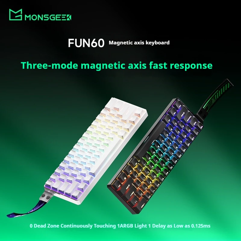 Monsgeek Fun60 Ultra Aluminum Alloy Magnetic Axis Keyboard Low Latency Rt0.01 Wireless Bluetooth 3 Mode Dual 8k Rgb 0 Dead Zone