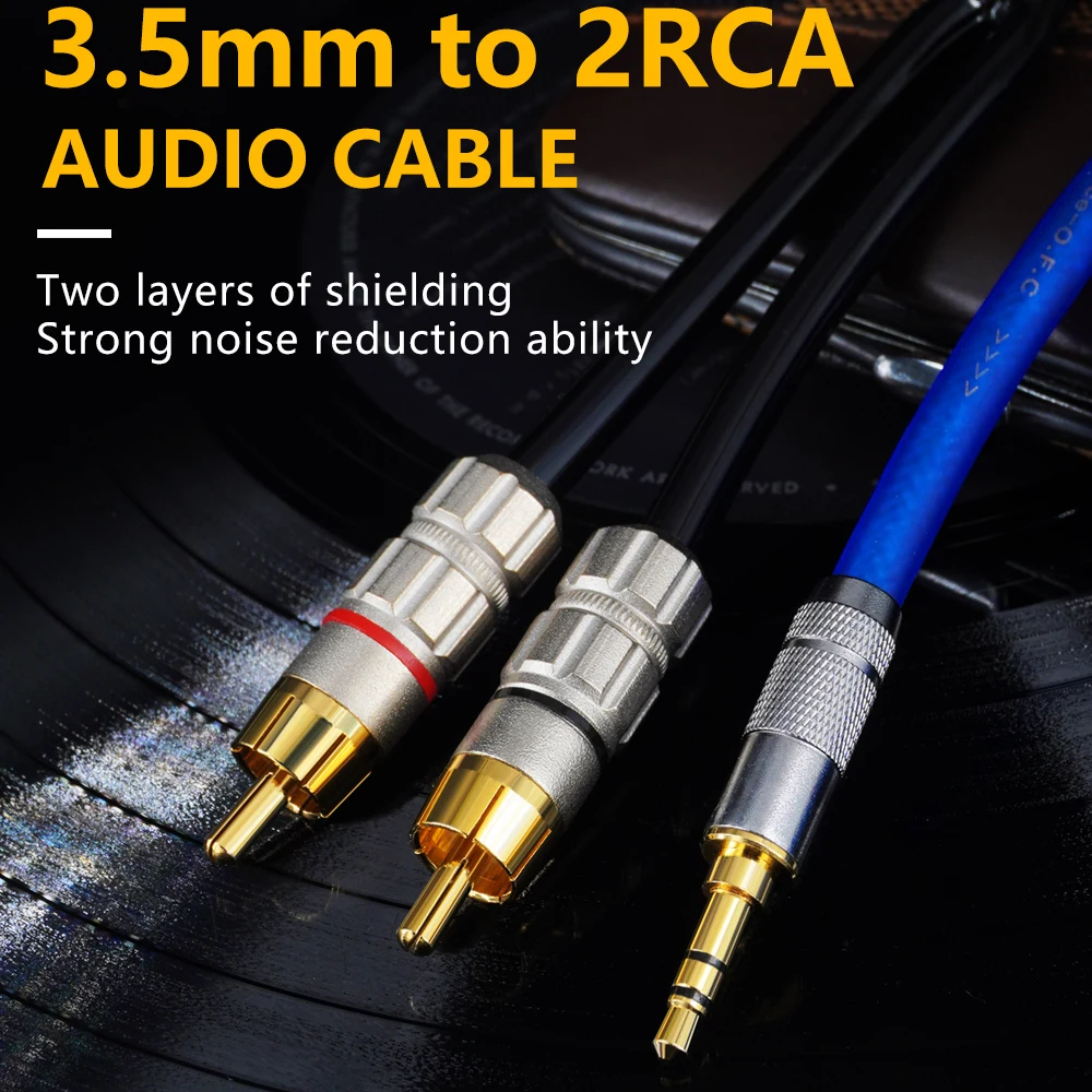 MZLLB 3.5mm jack to 2RCA Stereo audio cable AUX RCA Jack 3.5 Y Splitter for mobile phone, computer, desktop，AMP,Speaker