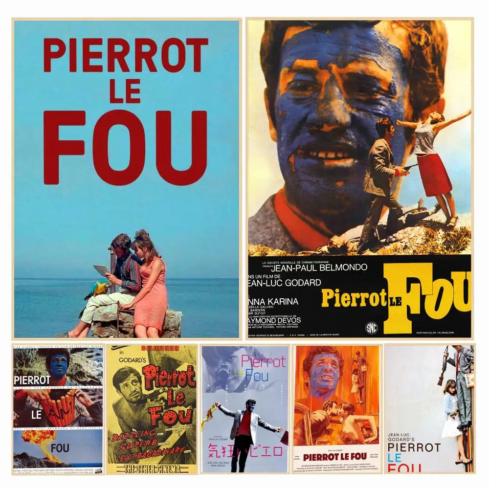 classic movie P-Pierrot le Fou-U Poster Decorative Wall Art Sticker for Cafe Office Bedroom and Living Room