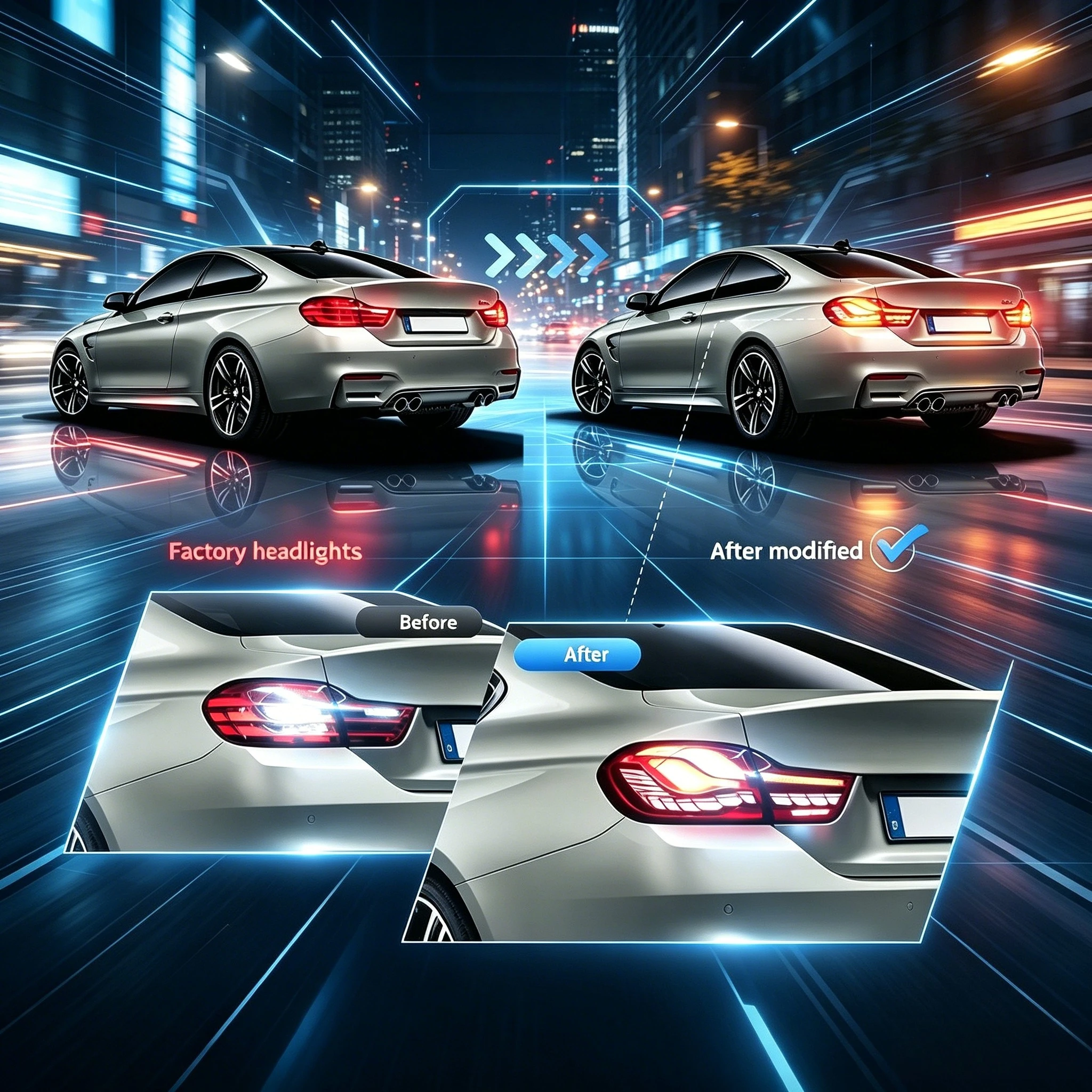 2 Stück OLED LED Rückleuchten für BMW 4er Serie M4 F32 F33 F82 F83 Coupé Cabrio 2014-2020 Dynamischer sequenzieller Blinker in Amber DRL Brems- und Rückfahrleuchte Direktmontage Plug-and-Play IP67
