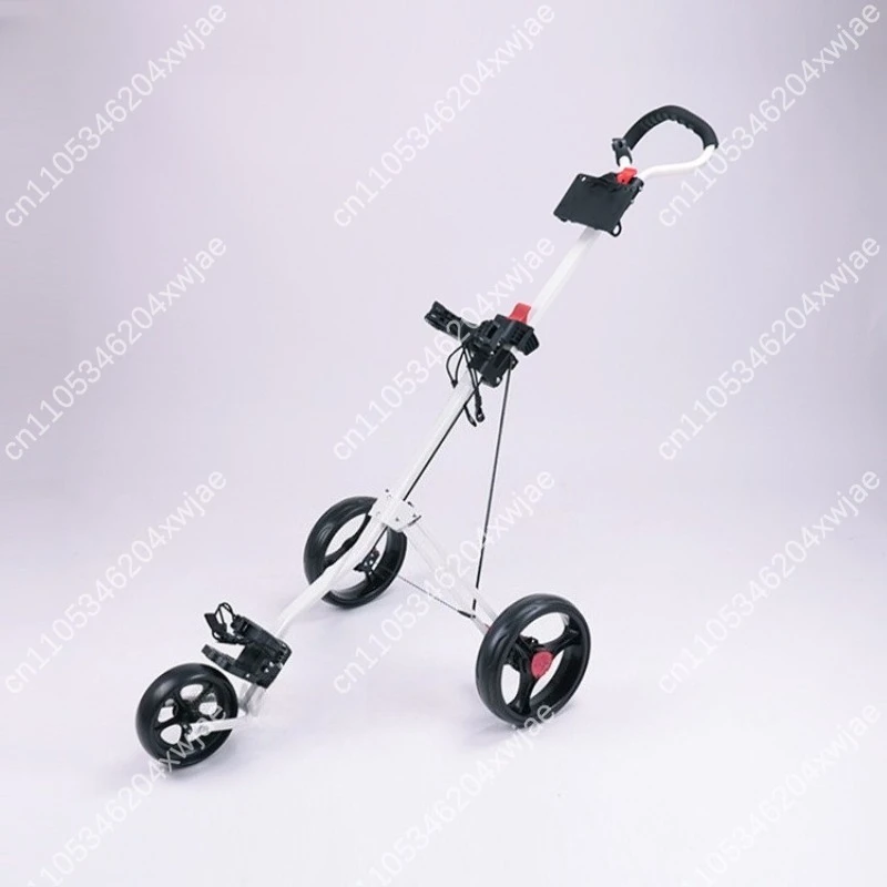 Carrito de Golf Plegable de 3 Ruedas con Soporte para Sombrilla, Porta Tarjetas de Puntuación, Freno de Pie, Marco de Acero Ligero