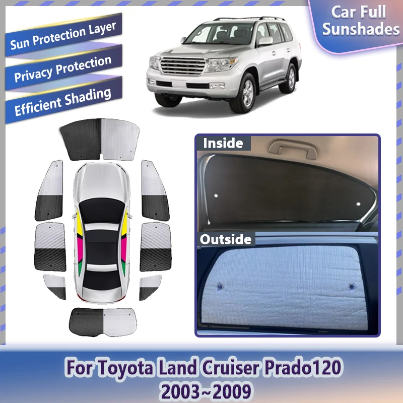 

Автомобильные козырьки для окон для Toyota Land Cruiser Prado J120 2003 ~ 2009 2005, солнцезащитные козырьки на лобовое стекло, боковые чехлы, автоаксессуары