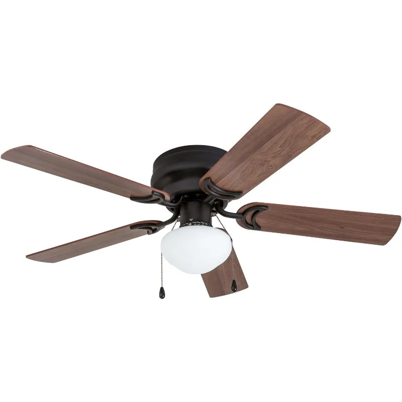 42 Inch Traditional Flush Mount Indoor LED Ceiling Fan with Light, Pull Chain, Dual Finish Blades, Reversible Motor (Bronze)