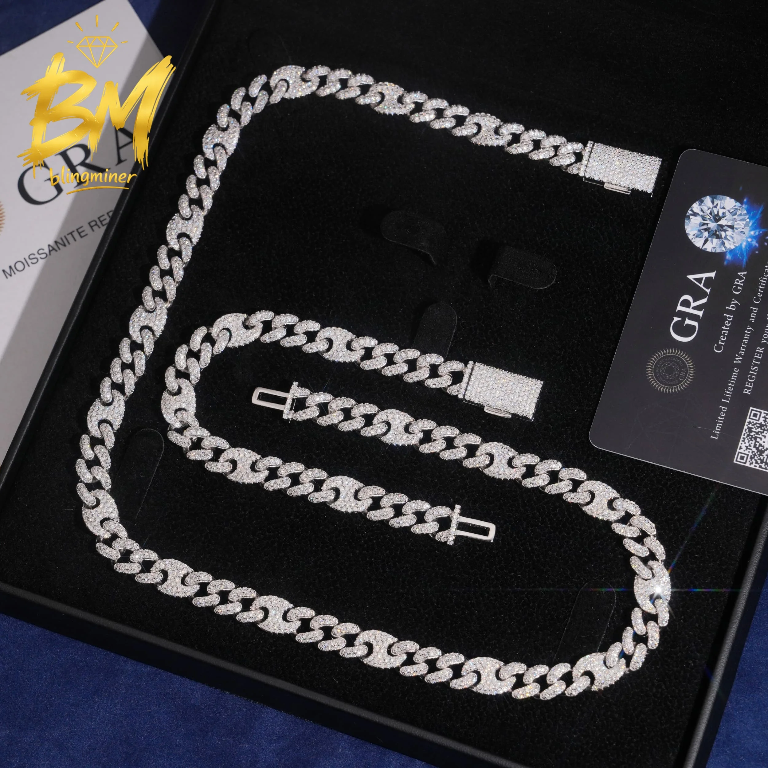 Blingminer New Design Pig Nose 9mm S925 Silver VVS Moissanite Cuban Link Chain Iced Out  For Men Jewelry Pass Diamonds Tester