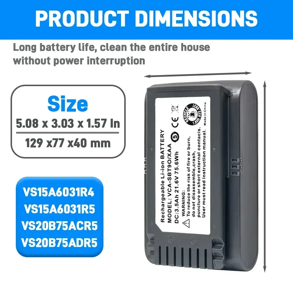 Replacement Battery for Samsung Turbo & Jet 75E Complete Model, VCA-SBTA60 Li-ion Battery Pack with Long Lasting Performance