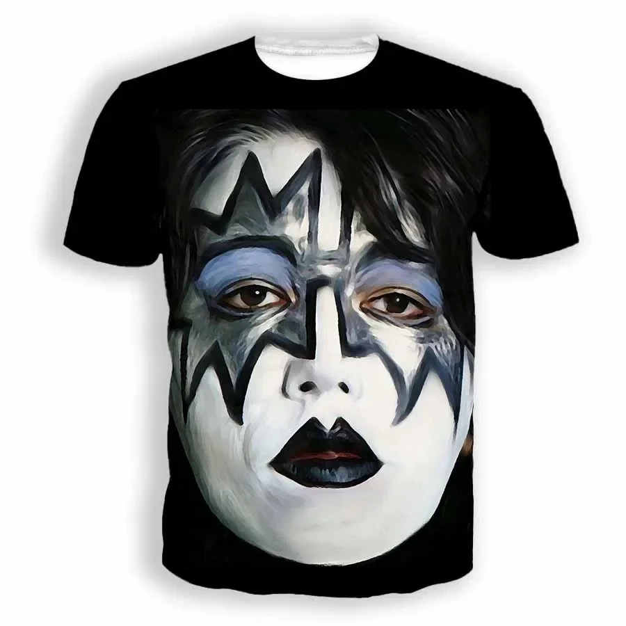 Summer Metal Band KISS 3D Print T-Shirts Streetwear Men Fashion Casual Oversized O-Neck Short Sleeved T Shirt Tees Tops Clothing