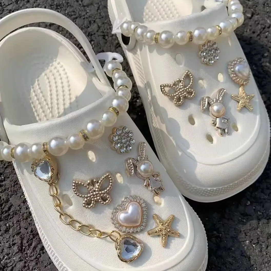 13pcs/set Fashion Shoe Chain Charms, GoldenShoe Accessories, Removable DIY Shoe Decorations Suitable for Sandals, Perfect Gift