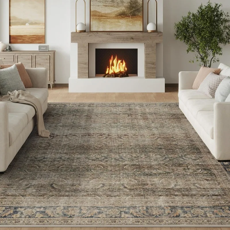 Carpet for Living Room Vintage Printed Foldable Machine Washable Sofa Coffee Table Floor Mat Bedroom Home Decoration Soft Rug 러그