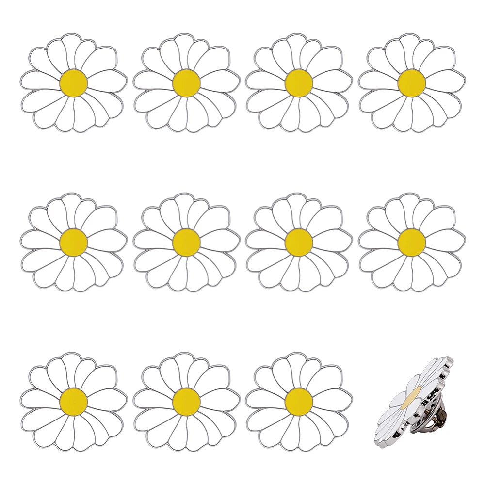 12pcs Daisy Lapel Pins Flower Brooch Pins White Daisy Award Flower Enamel Lapel Pin Sunflower Push Pin Buckle for Women