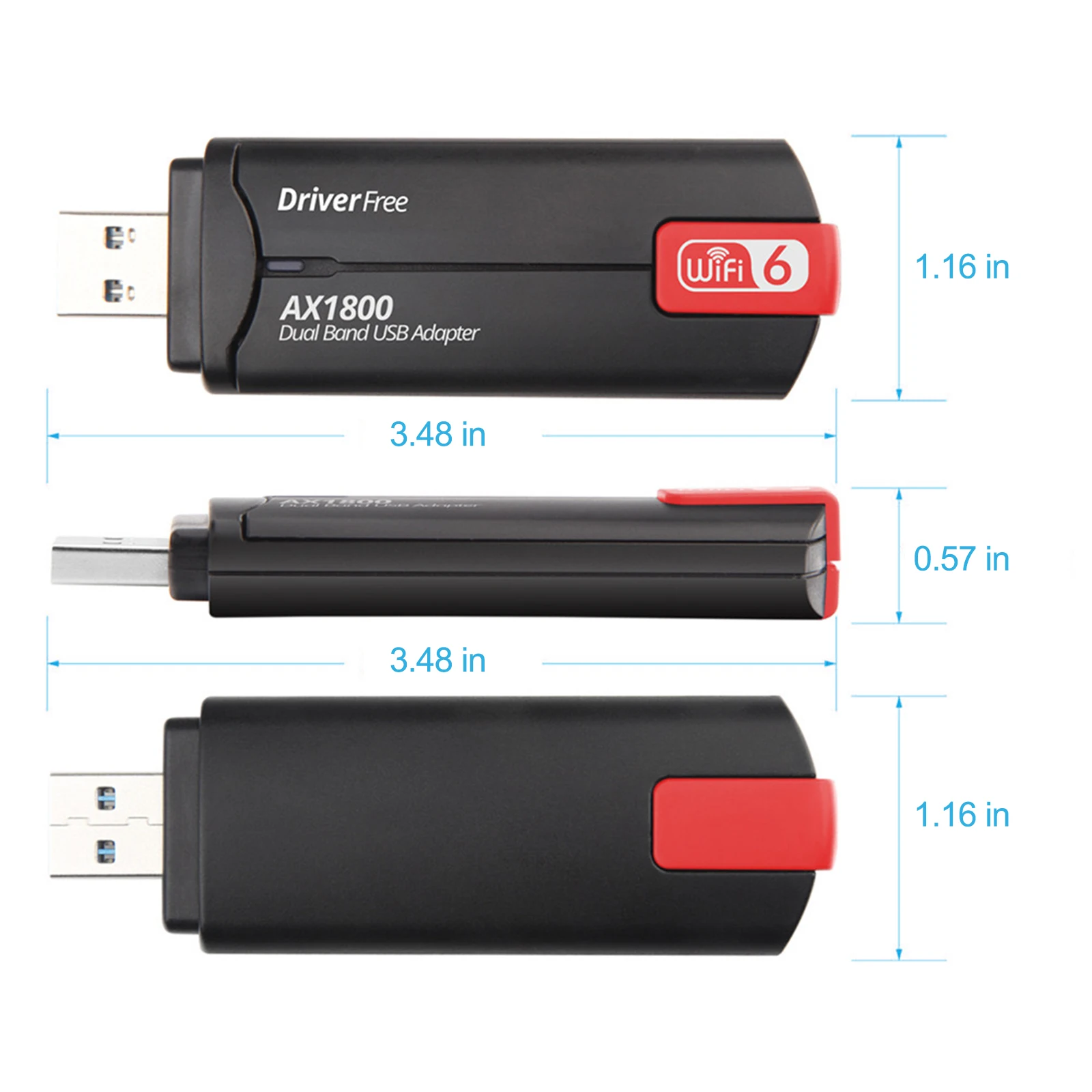 USB WiFi 6-adapter, AX1800 Mbps dual-band 5dBi high-gain antenne 2,4 GHz / 5 GHz draadloze netwerkadapter voor pc, USB 3.0, ondersteunt Win