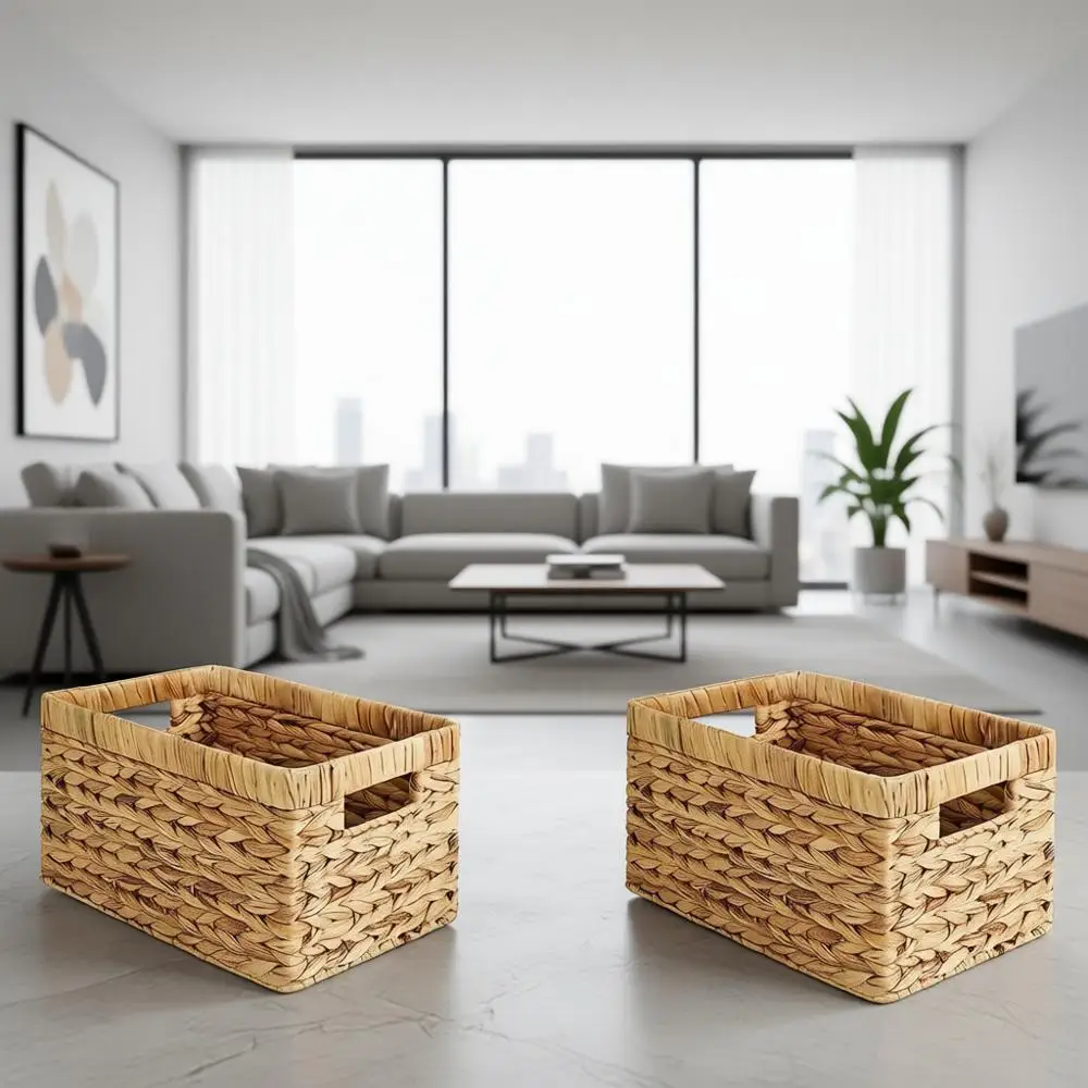 

Set of 4 Handcrafted Wicker Storage Baskets with Handles - Ideal for Kitchen, Pantry, Bathroom, and Living Room Organization