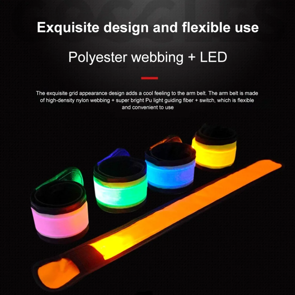 Polyester LED Armband Snap Slap Design LED Lighted Slap Bracelet High Visible Elastic Strap Reflective Band Night Sport