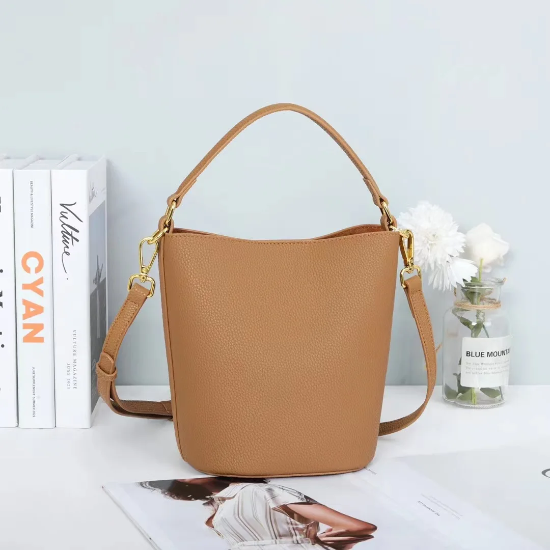 Bolso de cuero de vaca de grano de Lychee, bolso de cubo de moda, bolso de mano de tendencia que combina con todo, bolso de mano para mujer, bolso de mano Hobo 2022