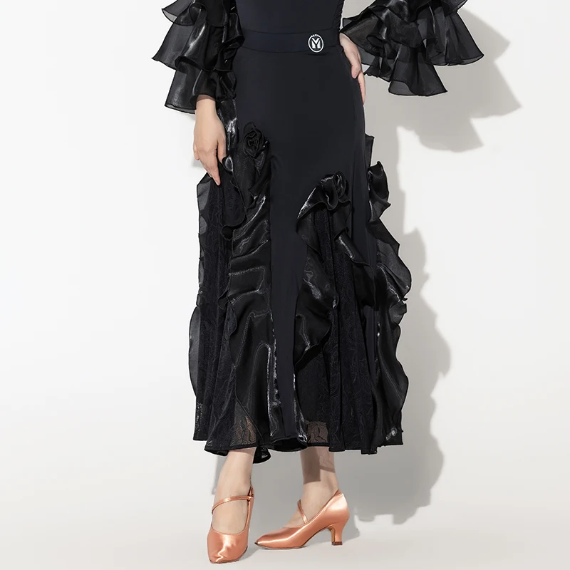 2026 neue Ballroom Dance Wettbewerb Kleidung Für Frauen Lange Ärmeln Lotus Blatt Rand Blume Röcke Anzug Erwachsene Modern Dance Tragen