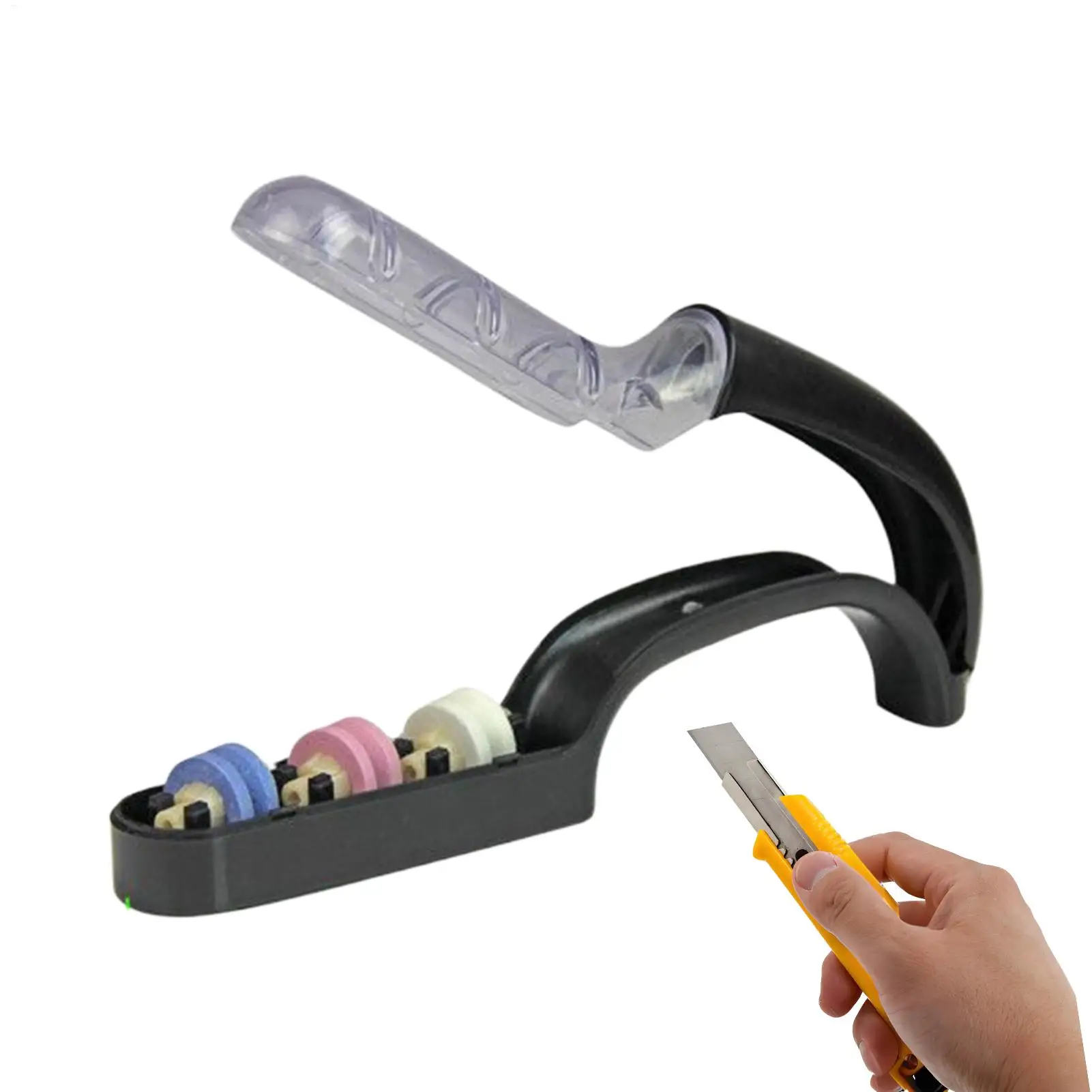Professional 3 Stage Tool Sharpener with Anti Slip Handle Kitchen Garden Knife Sharpening Stone for Blade Chef Senior Adult