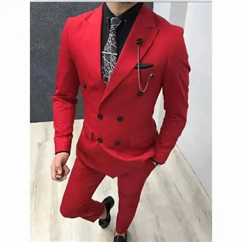 

Classic Red Wedding Men Suits Slim Fit Groom Tuxedo Formal Business Male Suit Double Breasted Blazer Pants Set Terno Masculino
