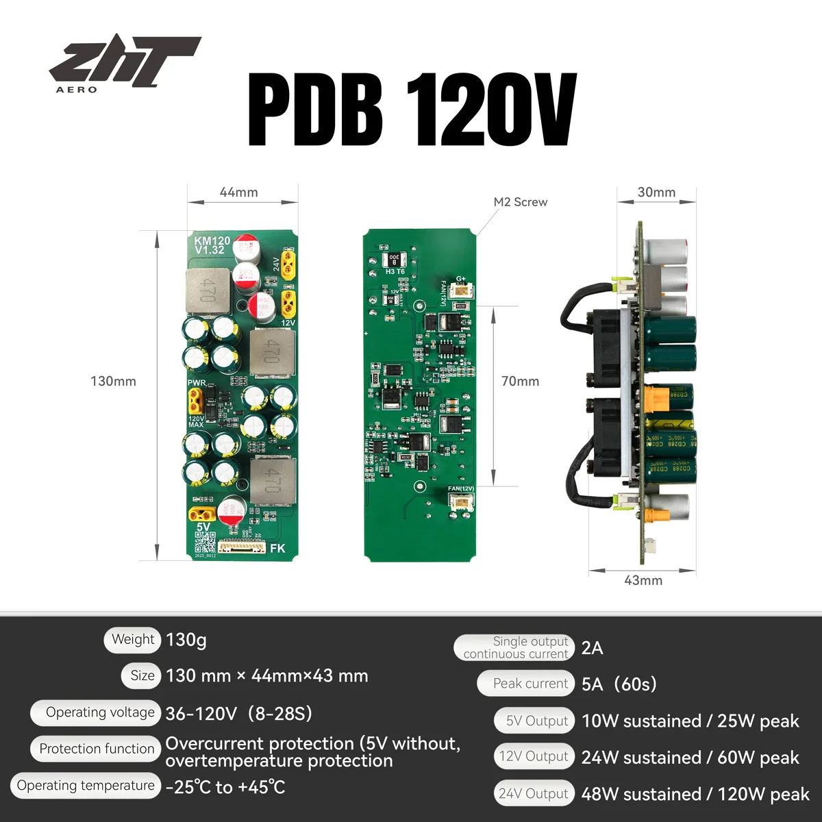 PDB-120V Drone Power Distribution Module 36-120V 8-28S DC-DC Converter 5V 12V 24V Outputs XT30 for UAV VTOL
