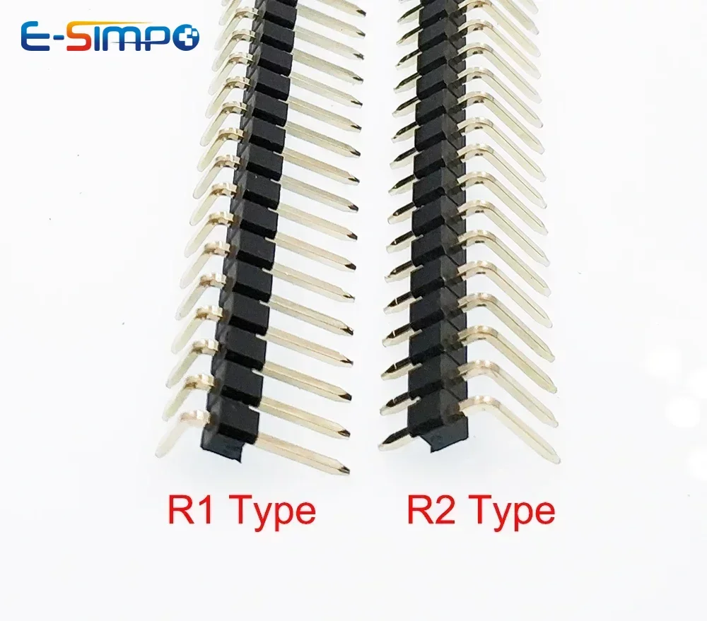 10pcs 2.54mm Pin 1X40P R1 R2 Right Angle SMD SMT Board Spacer Single Row Gold PCB Male Berg Strip Pin Header Connector