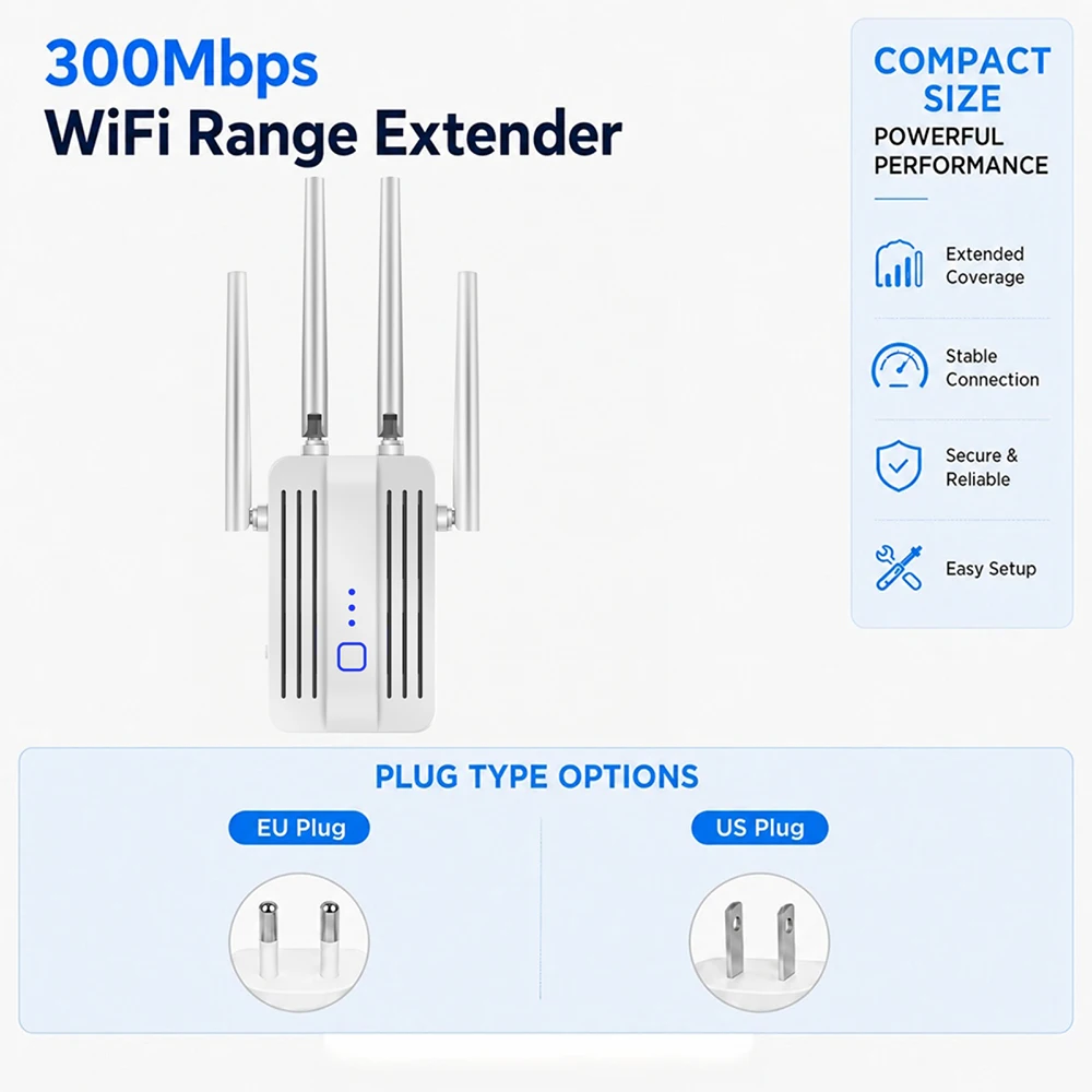 Picture 3: 2.4GHz WiFi Repeater 300Mbps Wireless Wi-Fi Extender 802.11N/B/G Long Range Signal Booster 2.4G Repeater GSM Network