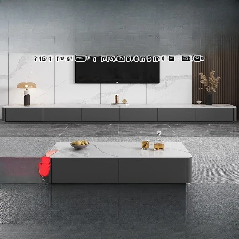 

Italian light luxury solid wood rock panel TV cabinet coffee table combination, living room simple floor cabinet small apartment
