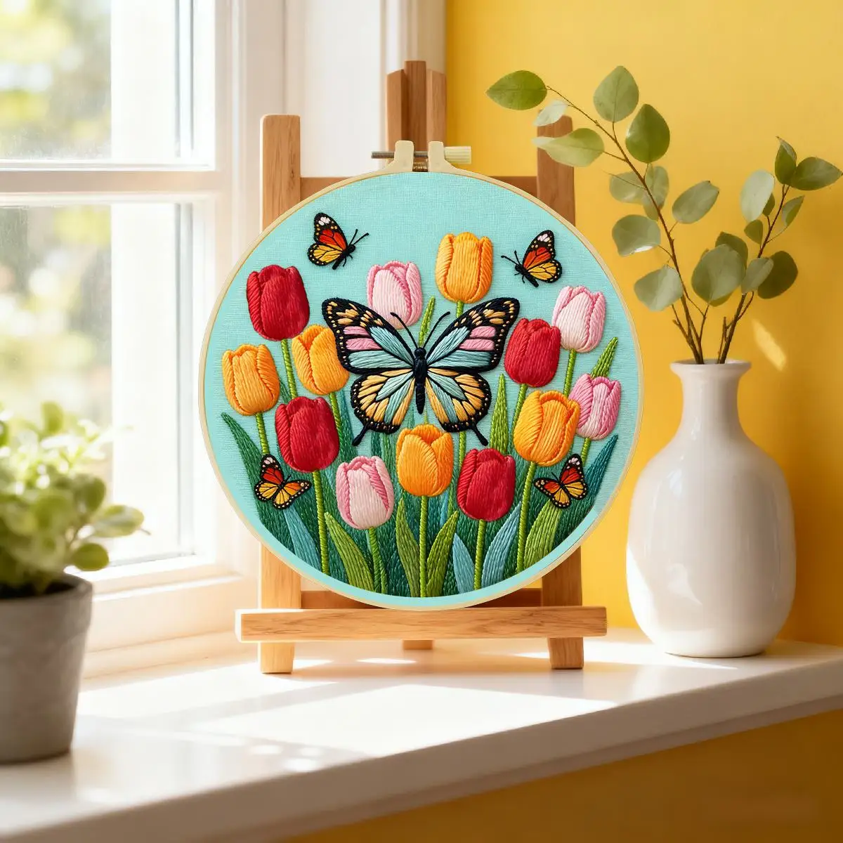 1 Stück 20X20CM/15X15CM 7,87/6,3 Zoll Tulpen-Stickerei-Starter-Kit DIY-Kit DIY-Stickerei-Set für Anfänger – Detail 3