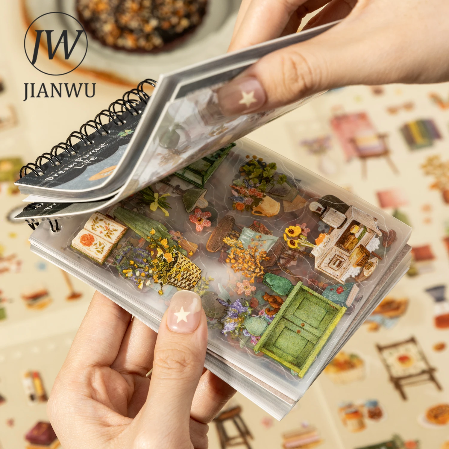JIANWU Dream Pursuit Life Series Vintage Flower Character Landscape Material Collage PET Sticker Creative Journal Stationery view 3