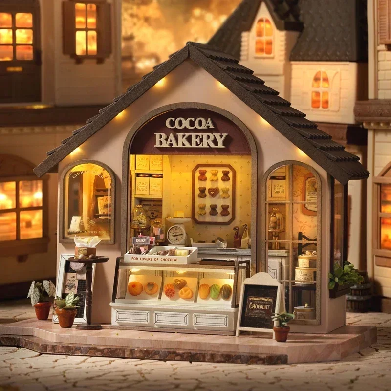 

DIY Wooden Leisurely Bakery Store Miniature Building Kits Doll Houses