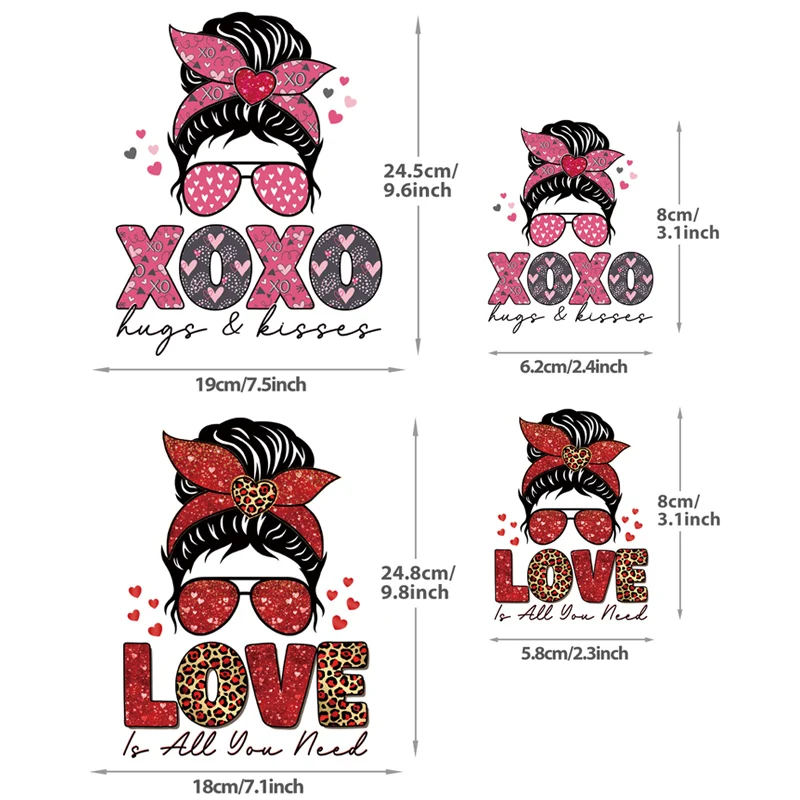 Cartoon Girl Avatar Heat Transfer Stickers Bow Knot Meatball Head DIY Iron On Transfers For Clothing Billow Handbag Girl's Heart