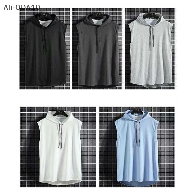 

Sleeveless Vest Top Men T-Shirt Solid Color Hooded Sweatshirt Lace-Up T-Shirt Hip Hop Sweatshirt