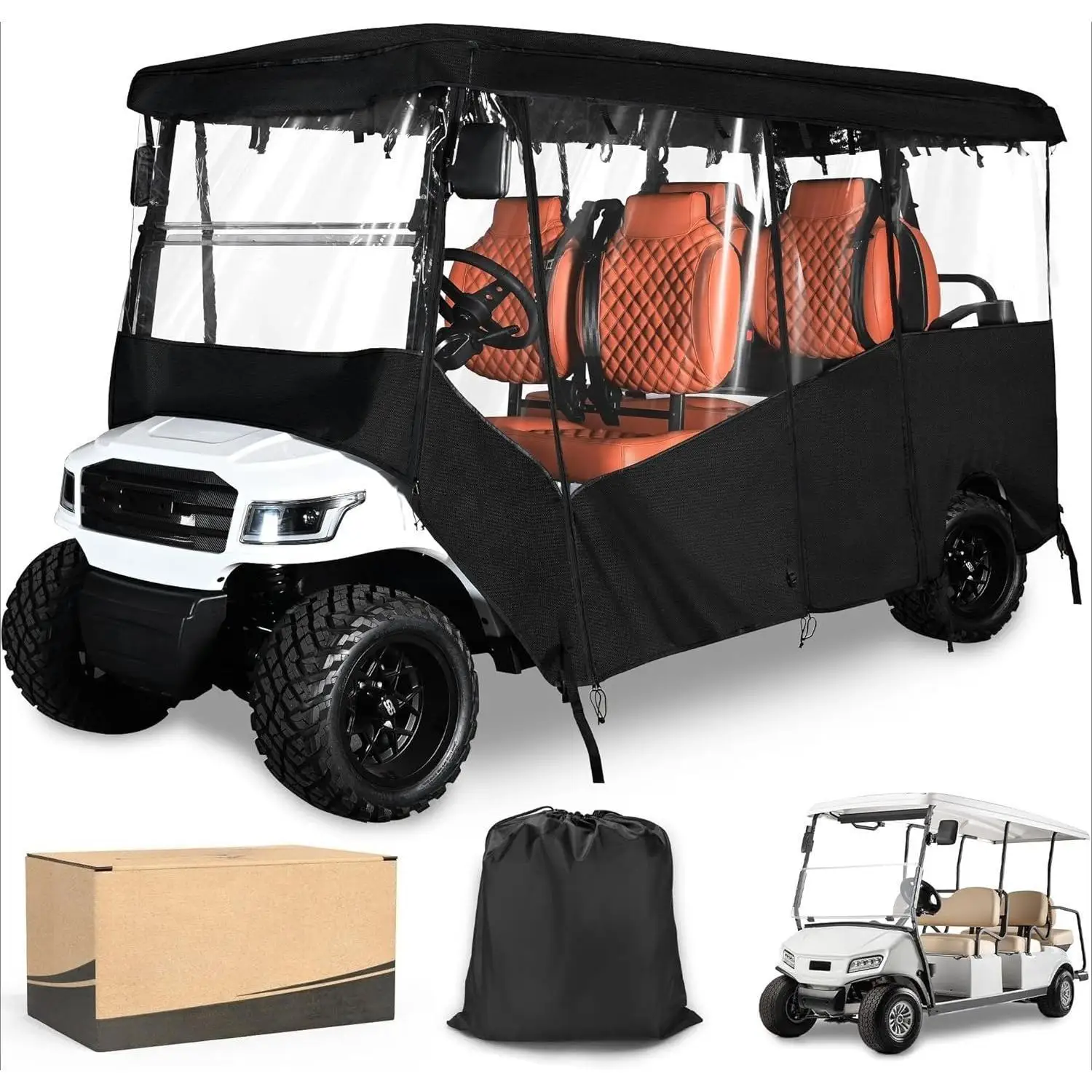 حاويات قيادة عربة الجولف 6/4+2 سقف ممتد للركاب، غطاء مطر عالمي لعربة الجولف لسيارة نادي Yamaha EZGO TXT RXV