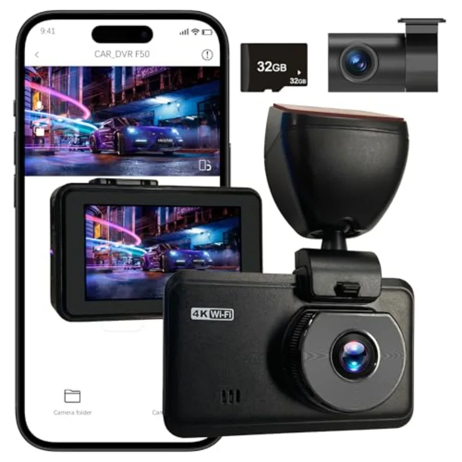 

Wireless Dash Cam Front and Rear for Cars, 4K +2.5KHD 2-Channel, Built-in WiFi GPS, Night Vision, Loop Recording, 24H Parking M
