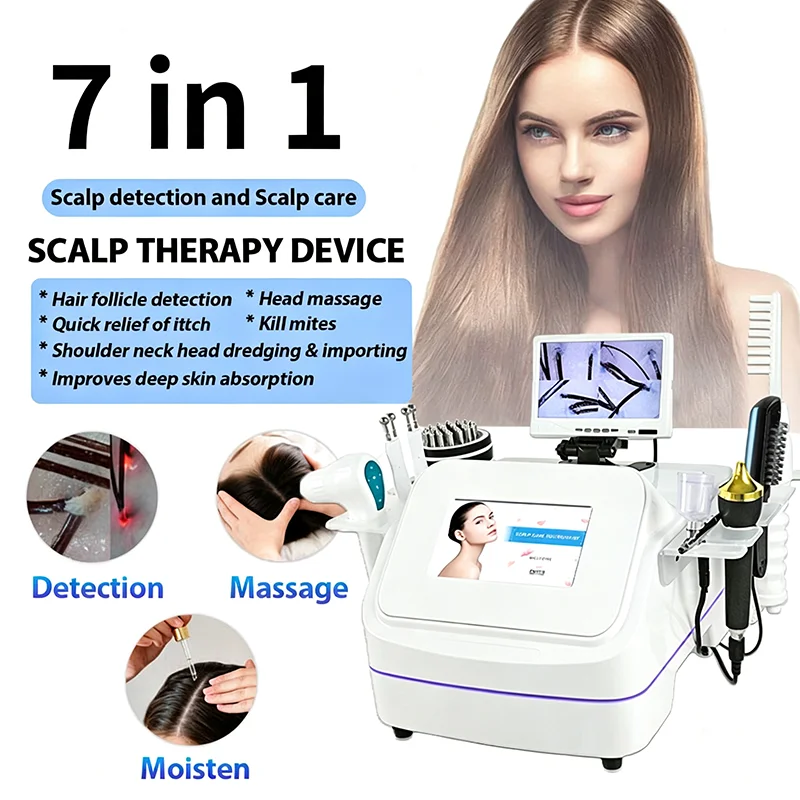 7 in 1 High Frequency Hair Follicle Detection Scalp Treatment Machine Hair Analyze Scalp Care Massage Hair Regrowth Device