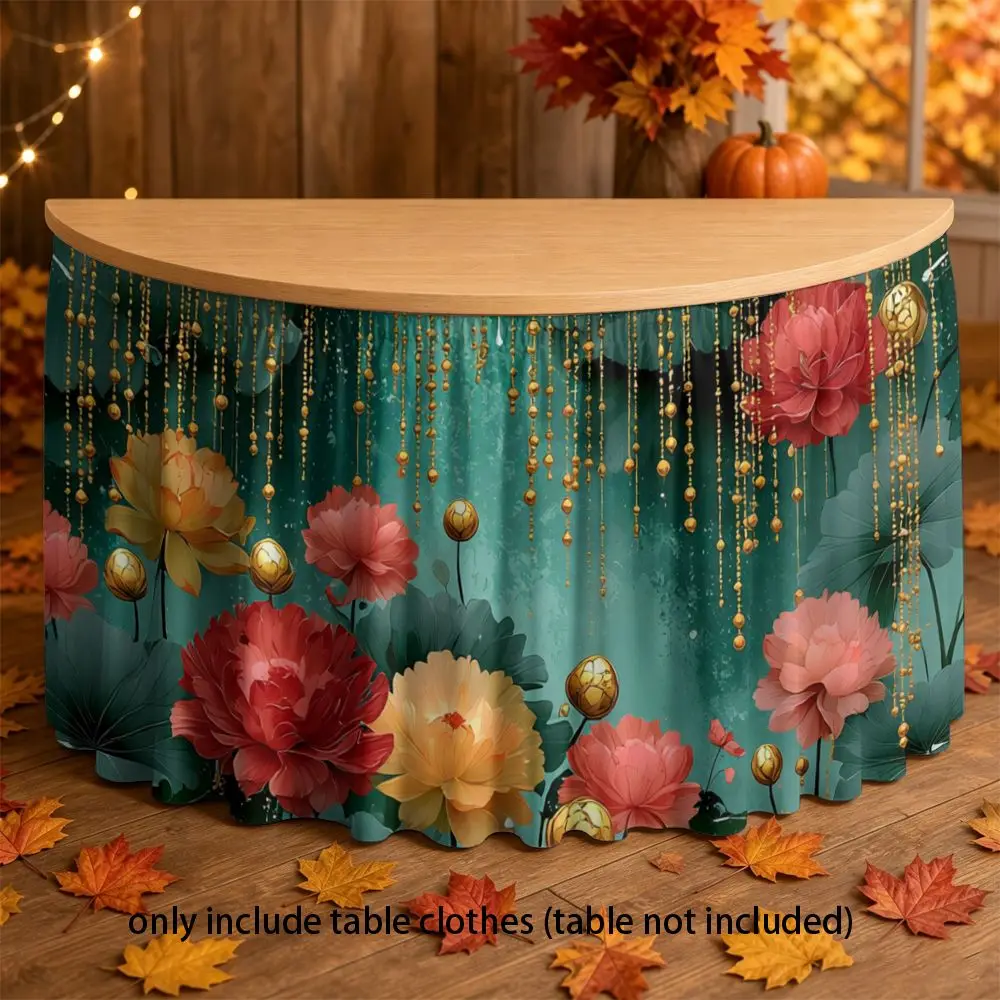 Tablecloth - 2D flat printing, Bohemian style tablecloth, party tablecloth, bright floral pattern with gold bead decorationxzj