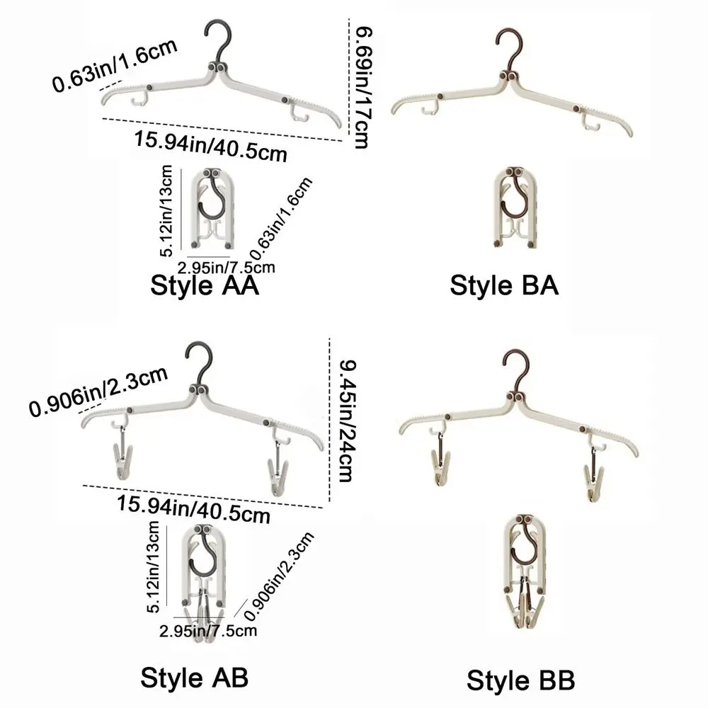 5Pcs Anti-slip Foldable Clothes Hanger Windproof Plastic Travel Hangers with 2 Clothespins Space Saving Clothes Drying Rack