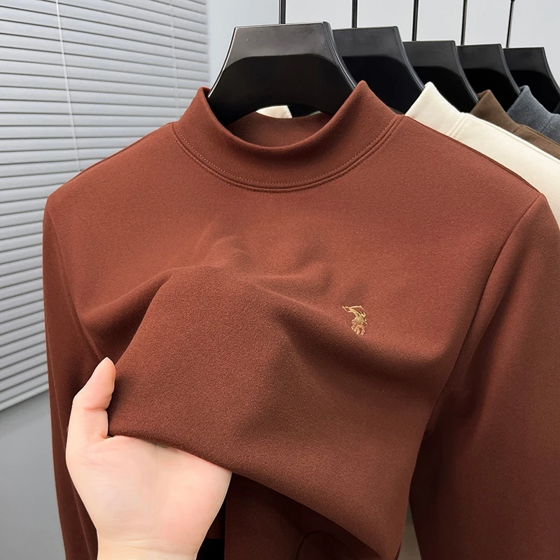 Half High Collar German Velvet Base Shirt for Men, 2026 Autumn and Winter New Long Sleeved T-shirt, Casual Versatile Sweatshirt