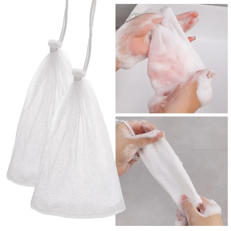 10/1Pcs Nylon Soap Bubble Mesh Bags Hangable Shower Gel Saver Pouch Facial Cleanser Body Bath Foaming Scrubbers Cleaning Tools