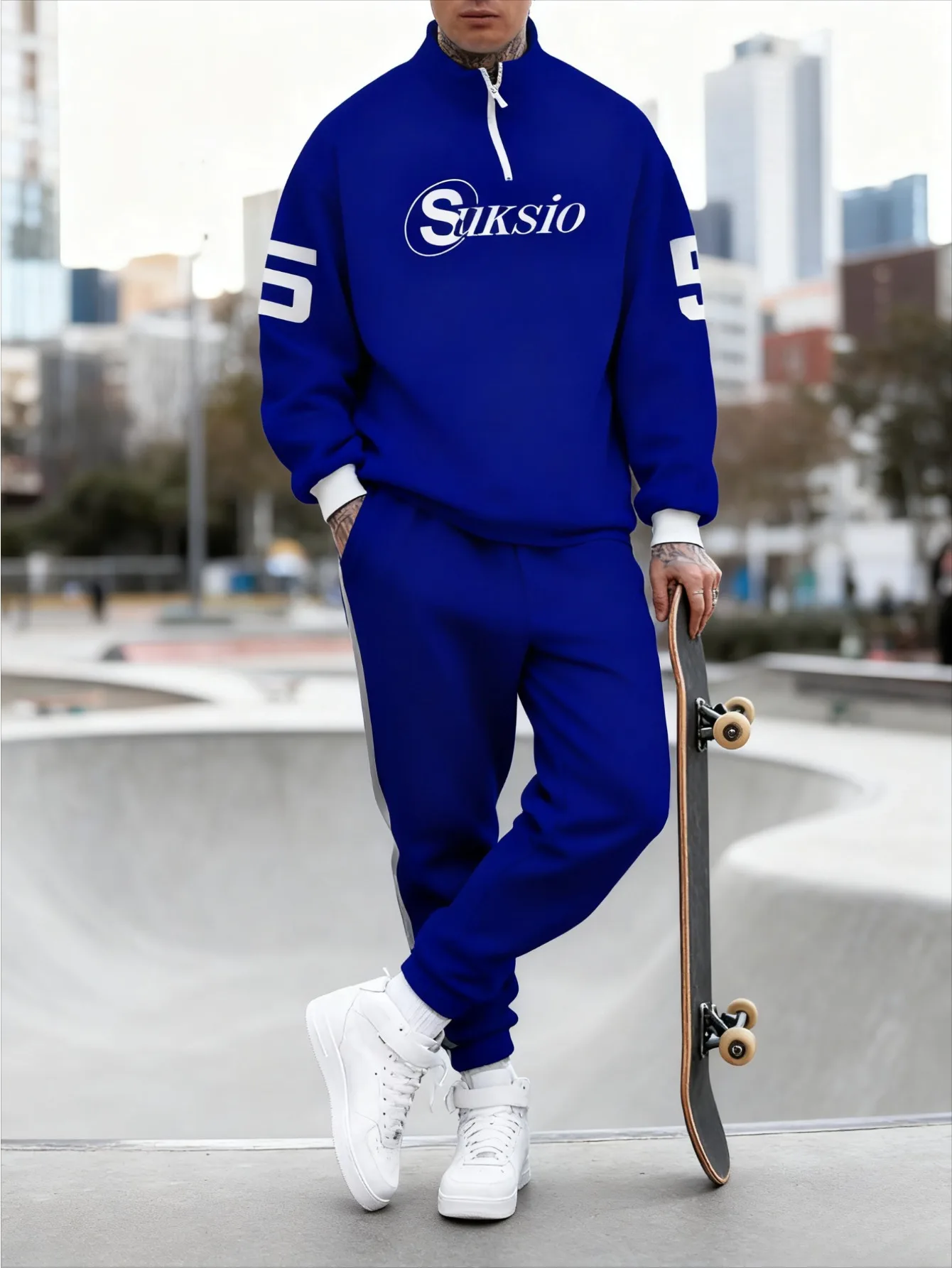 ชุดกีฬาแบบซิปครึ่งตัวพิมพ์ลายดิจิทัลสำหรับผู้ชายสไตล์ยุโรปและอเมริกา - ผ้าสเวตเชิ้ตคุณภาพสูงที่อ่อนโยนต่อผิว