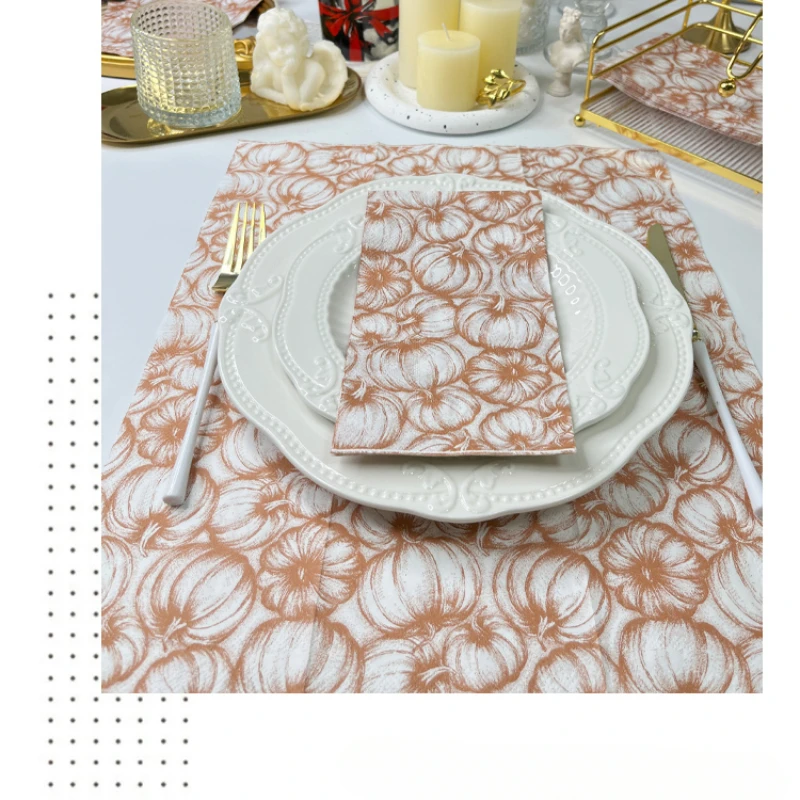 20pcs 33*40cm Autumn Pumpkin Print Napkins Thanksgiving Party Decoration Colourful Paper Napkins DIY Butterfly Bone Bart Paper