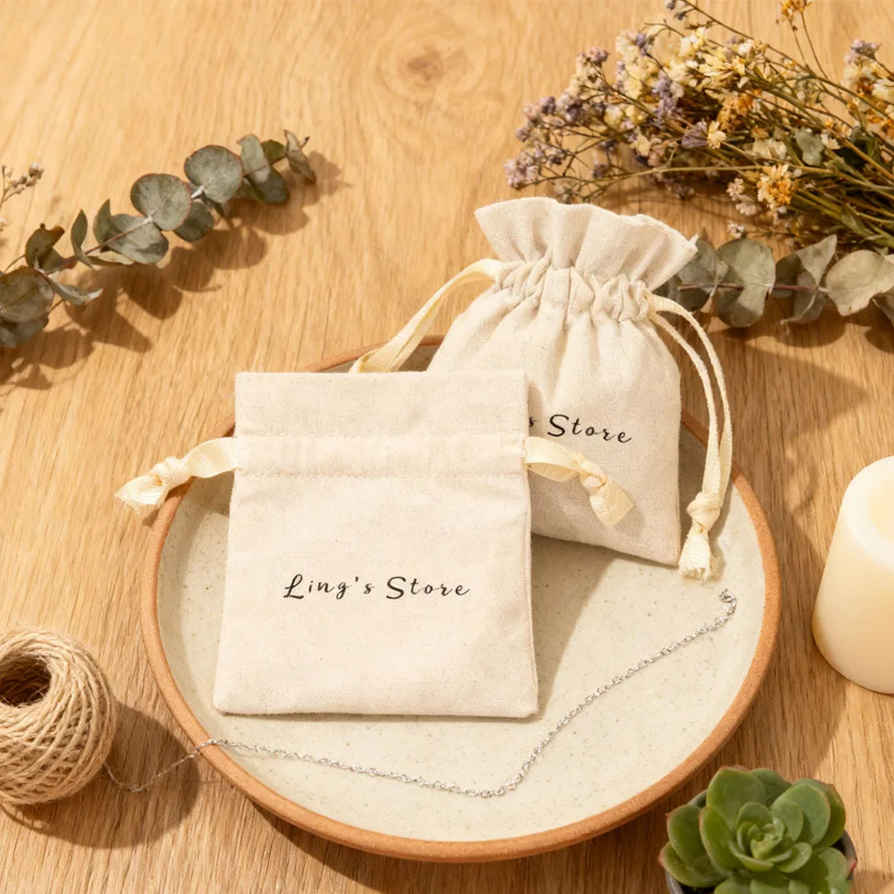 100 قطعة شعار شخصي المجوهرات الطبيعية القطن الرباط الشريط شنطة هدايا القرط الدائري مستحضرات التجميل التسوق السفر كيس التعبئة والتغليف #2