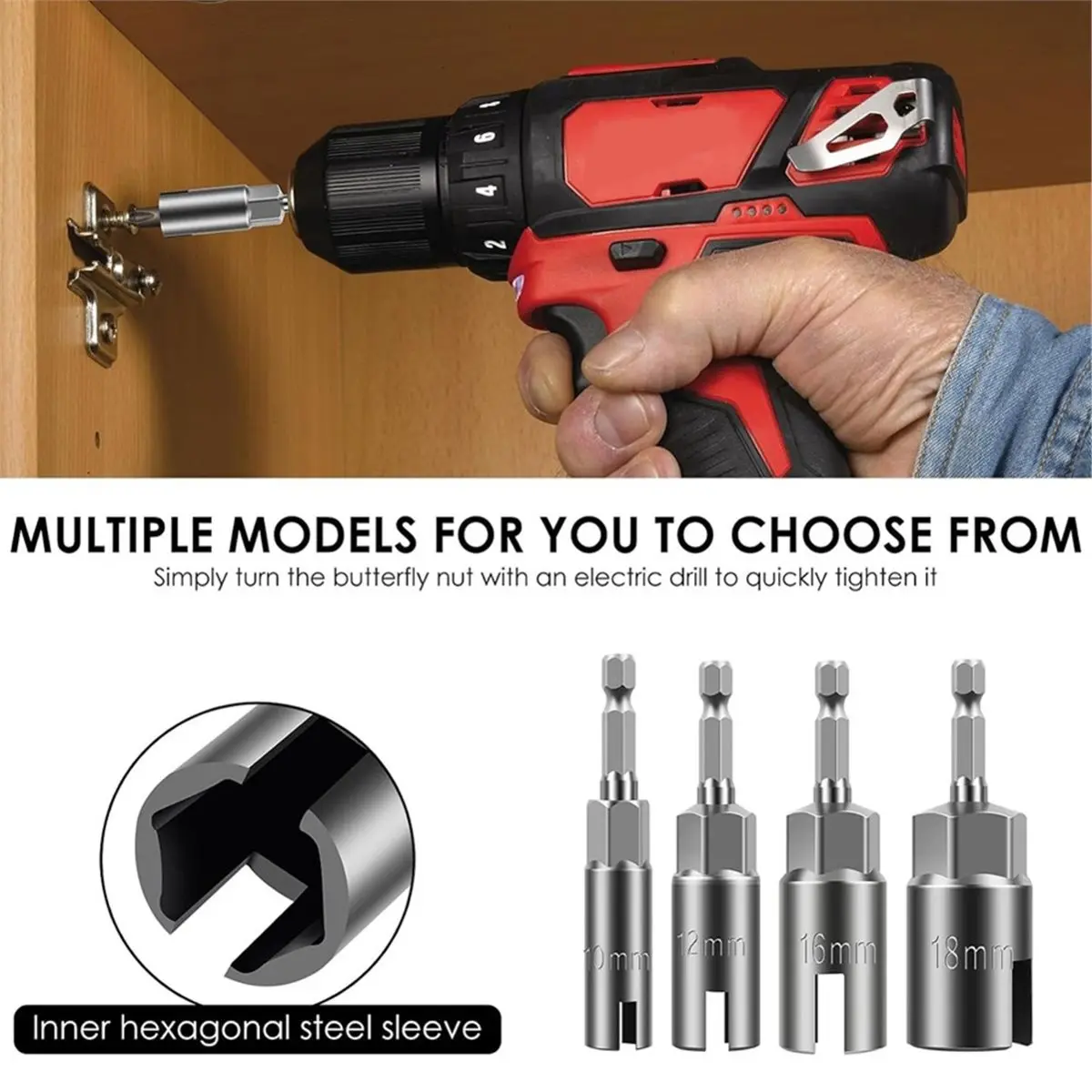8 Pack Wing Nut Driver Set 9/12/15/18mm Sizes, 1/4