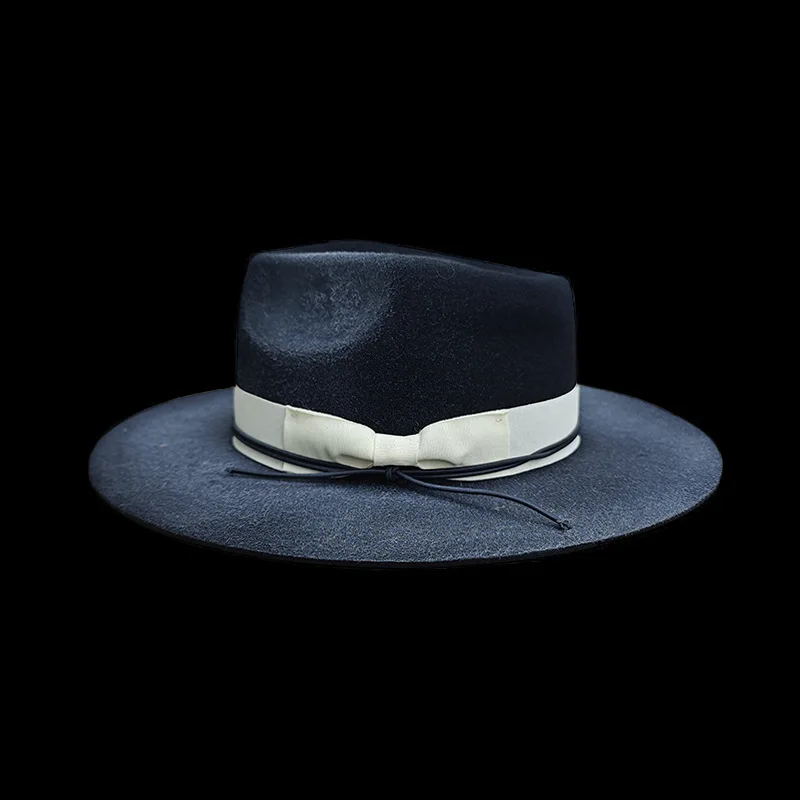 Vintage Wool Hat with European and American Fashion Ribbon Decoration, Retro Pure Wool Felt Hat