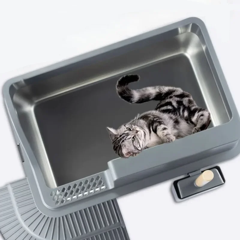 Stainless Steel Cat Bedpans Anti-splash Non-sealing Cat Litter Box Sandbox Splashproof Cats Cleaning Supplies Pet Products