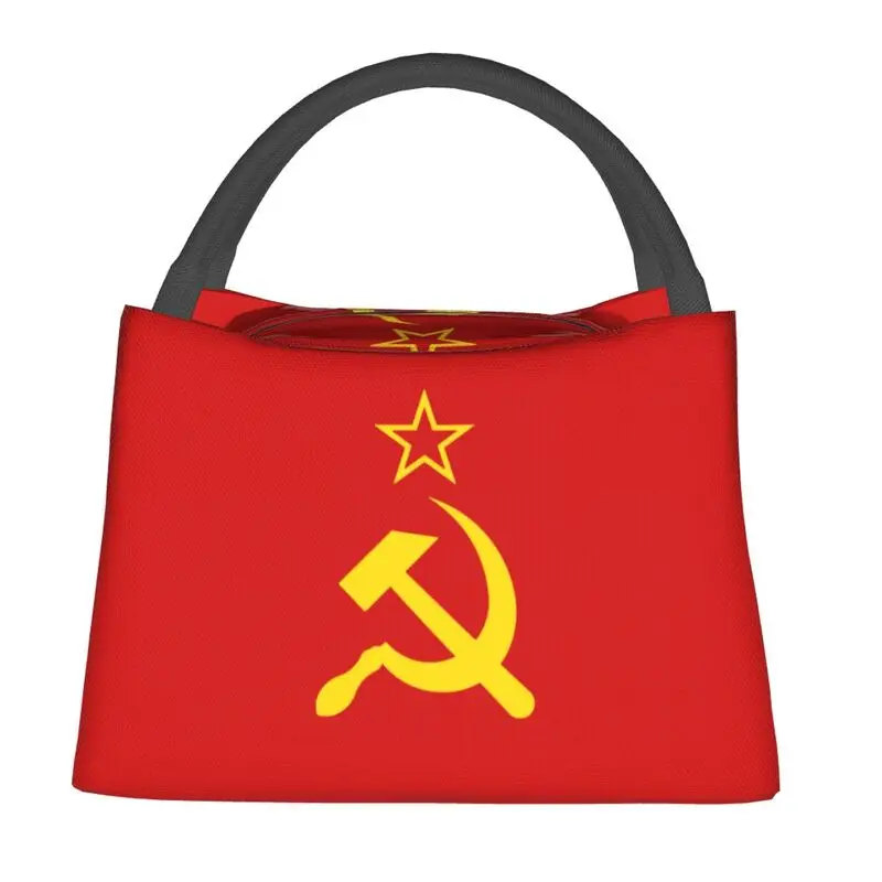 

Custom USSR Hammer And Sickle Russian Soviet Flag Insulated Lunch Bags for Women Thermal Cooler Food Lunch Box Camping Travel