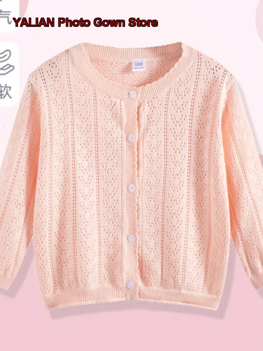 Girls Knit Cardigan Kids Summer Hollow Out Short Sleeves Shawl Soft Breathable Infant