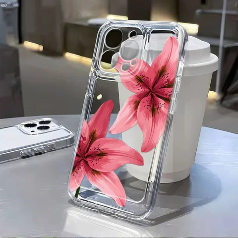 Прозрачный чехол для телефона с цветочным принтом «Красная лилия» для Samsung A56 5G A36 S26 S25 Ultra S24 FE S23 S22 A55 A54 A35 A17 A16 A15 A26