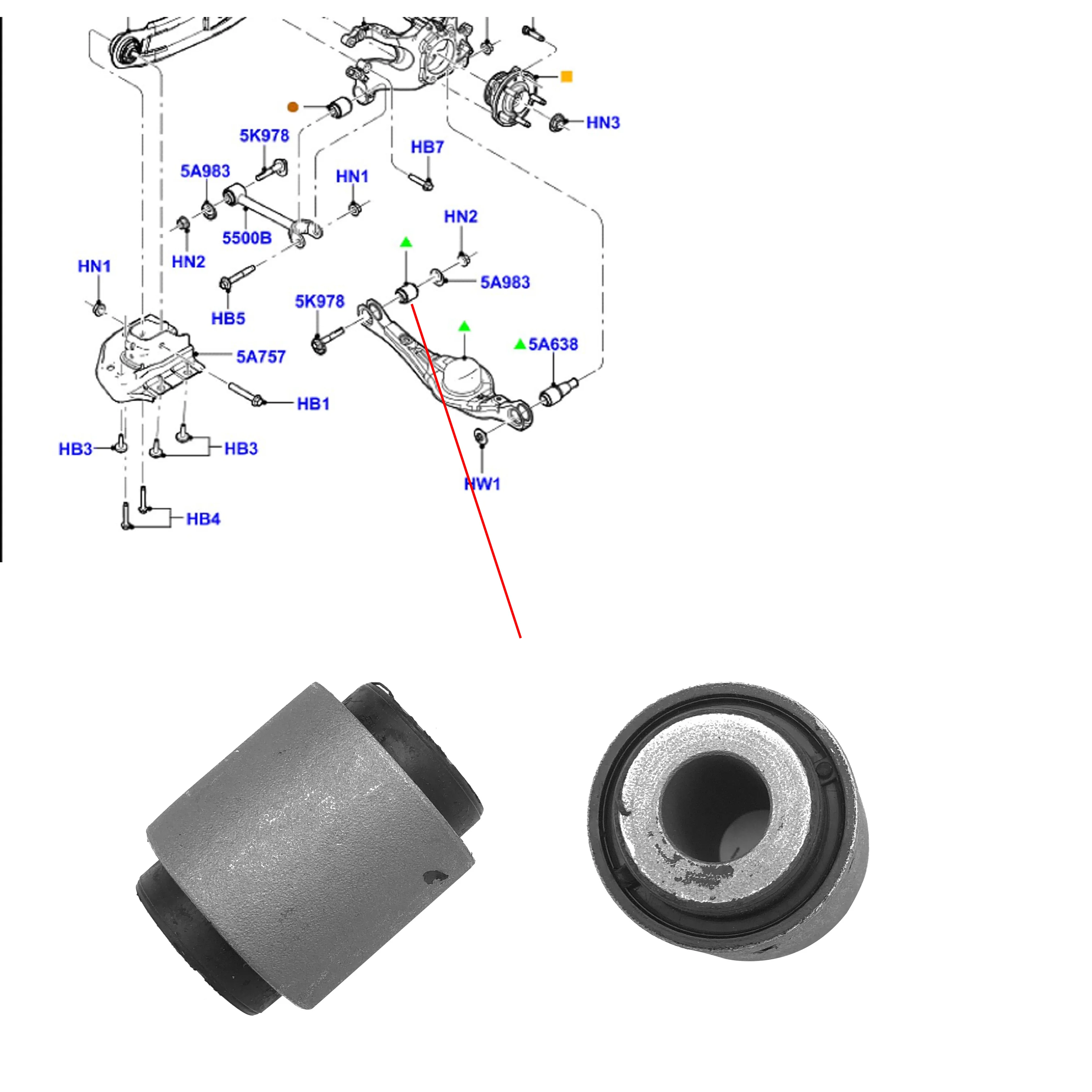 For Ford EDGE 2011- lower hanging rubber sleeve, triangle arm bracket bushing BT4Z5A649A BT4Z5A649B